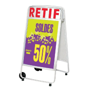 Panneau chevalet sur roulettes - double face - vitrine aimantée - 80x60cm - acier blanc_1