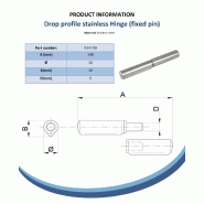Charnière 140mm Profil de chute en acier inoxydable axe fixe soudable_1
