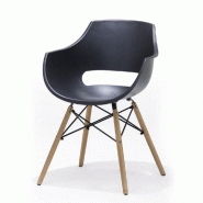 Lot de 4 chaises scandinaves REMO - coque noire en polypropylène, piétement hêtre naturel - design élégant et moderne_1