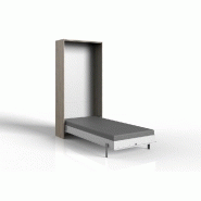 Lit escamotable VANIER - Décor chêne - Façade blanche - Couchage 90 x 200 cm - Faible profondeur - Sommier inclus_1