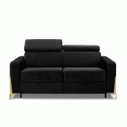 Canapé convertible express ODACIO - Sommier à lattes 140x197 cm - Matelas 16 cm - Têtières réglables - Pieds dorés - Velours noir_1