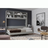 Lit escamotable STRADA-V2 gris mat - Couchage 140 x 200 cm avec surmeuble 6 niches de rangement_1