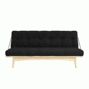 Banquette futon FOLK en pin massif - coloris charbon - couchage 130 x 190 cm - design scandinave avec accoudoirs en métal_1