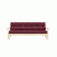 Canapé convertible futon UNWIND - Pin naturel - Coloris bordeaux - Couchage 130 x 190 cm - Style scandinave_1