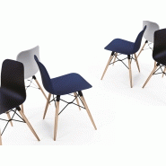 Lot de 4 chaises de collectivité - assise polypropylène - piètement bois naturel - coloris blanc, bleu marine, gris, noir_1