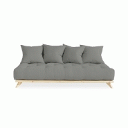 Canapé convertible futon Senza - Pin naturel - Coloris gris - Couchage 90 x 200 cm - Design minimaliste et cocooning_1