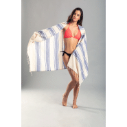 Serviette de plage - Paréo bicolore - 100% coton biologique - 110 g/m² - Couleur bleu_1