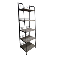Étagère pliante métal et bois - 5 étagères - L60xP50xH200cm - Gris et bois brut_1