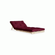 Fauteuil convertible futon ROOTS - Pin naturel - Coloris bordeaux - Couchage 90 x 200 cm - Inspiration japonaise_1
