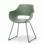 Lot de 4 chaises design Remo - coque verte mat - piétement luge métal noir mat_1