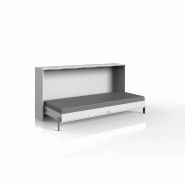 Lit escamotable horizontal Vanier blanc mat - Couchage 90 x 200 cm - Faible encombrement et vérins à ressorts_1