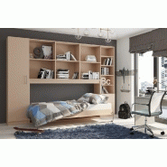 Composition armoire lit horizontale STRADA-V2 taupe mat - couchage 90x200 cm avec surmeuble et 2 colonnes de rangement_1