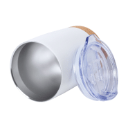 Mug thermos - isotherme à double paroi en acier inoxydable - 380 ml - avec couvercle transparent et base en liège_1