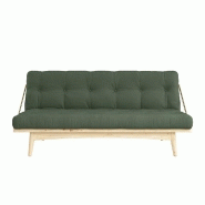 Banquette futon FOLK en pin massif - Coloris vert olive - Couchage 130 x 190 cm - Design scandinave avec accoudoirs en métal_1