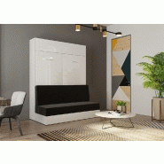 Armoire lit escamotable Dynamo Sofa - façade blanc brillant effet miroir - canapé anthracite - couchage 140x200 cm_1