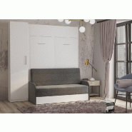 Composition lit escamotable blanc mat Dynamo Sofa - Canapé avec accoudoirs gris et colonne de rangement 140x200 cm_1