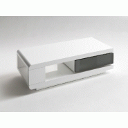 Table basse design ICHY - laquée blanc brillant, façade gris laqué, plateau rotatif à 360°_1