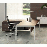 Bureau d'angle X9 finitions Ébène/blanc - Officity - 232, Droite, Orme gris_0