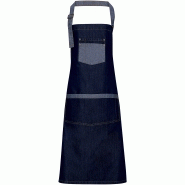 Tablier long à bavette pour serveur - denim noir ou bleu - une poche centrale avec compartiment stylo - 70% coton et 30% polyester_1