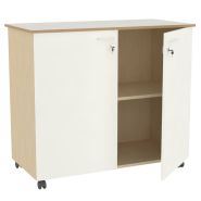 Borne d'accueil double porte - rangement mobile avec serrure et tablettes réglables - Réf. A.CT1