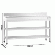 Table Inox de travail Premium avec Dosseret et 2 Étagères - Profondeur 800 mm - 1500_1