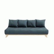 Canapé convertible futon Senza - Pin naturel - Coloris bleu pétrole - Couchage 90 x 200 cm - Design minimaliste et cocooning_1