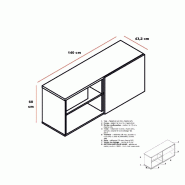 Bureau Manager avec crédence Ogi M - MDD - 160, Acacia clair, Piètement blanc_1