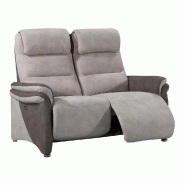 Canapé relax électrique 2 places ZILIA - Microfibre mastic et brun taupé - Têtières ajustables et moteur synchronisé_1