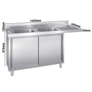 Plonge avec passage lave-vaisselle 160 x 60cm et placard - 2 cuves à gauche l40 x p40 x h25 cm_1