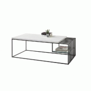 Table basse JULLY - Blanc mat et métal noir - Style industriel avec plateau 120x60 cm_1
