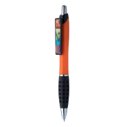 Stylo bille en plastique - grip caoutchouc - clip personnalisable en doming - encre bleue - couleur orange_1