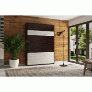 Armoire lit escamotable Mykonos Wengué / Pin - Couchage 140x200 cm - Ouverture assistée et design bi-ton_1