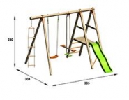 Portique bois Gramazou 2,30 m - 3 agrès, plate-forme, toboggan - Norme EN71-8_1