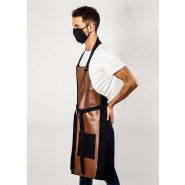 Tablier à bavette - modèle cannes en denim avec empiècement cuir ou simili-cuir - personnalisable et fabriqué en France_1