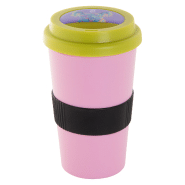 Mug thermos customisable - double parois en plastique - 400 ml - avec couvercle bec verseur et grip en silicone_1