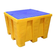 Bac de rétention PEHD IBC 1000 Litres - Couleur jaune - Avec caillebotis plastique et multiple entrées de fourches_1