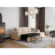 Canapé d'angle réversible convertible Danko - tissu beige avec coffre de rangement_1