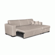 Canapé d'angle à droite convertible CABIRI beige - avec coffre de rangement et coussins d'appoint_1