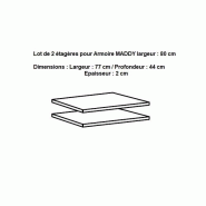 Lot de 2 étagères pour rangement Maddy - L : 80 cm - Panneaux agglomérés - Décor Linegrey_1