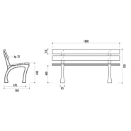 Banc public Düsseldorf - 5 lames en pin du Nord, pieds en fonte, 180 cm, traité autoclave classe IV_1