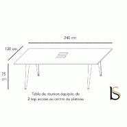 Table de réunion rectangulaire Pigreco - MARTEX - Oui, 240, Blanc, Noyer_1