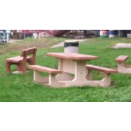 Table pique-nique ronde Bormes - 5 places en béton armé - Blanc Naturel - Capacité 8 personnes - Accès PMR_1