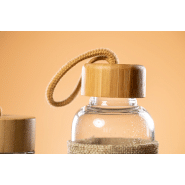 Gourde en verre 500 ml - manchon naturel en polyester - couvercle bambou_1