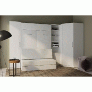 Composition angle lit escamotable blanc Dynamo Sofa - canapé blanc cassé 140x200 cm - bibliothèque et rangement intégrés_1