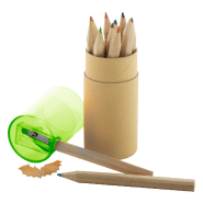 Set de 12 crayons de couleur - étui rond en carton avec taille-crayon en plastique - couleur vert_1