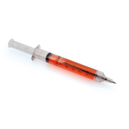 Stylo bille - plastique en forme de seringue - corps transparent avec liquide - encre bleue_1