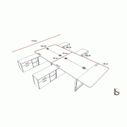 Bureau 4 personnes avec crédences et extension - MDD. - Blanc, Blanc_1
