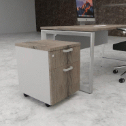 Caisson mobile avec tiroir pour dossiers suspendus - Mobel Linea - Gris aluminium, Chêne grisé_1