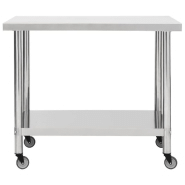 Vidaxl table de travail de cuisine avec roues 100x60x85 cm inox 51639_1