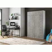 Armoire lit escamotable Dynamo blanc mat - façade gris béton 140x200 cm avec ouverture assistée_1